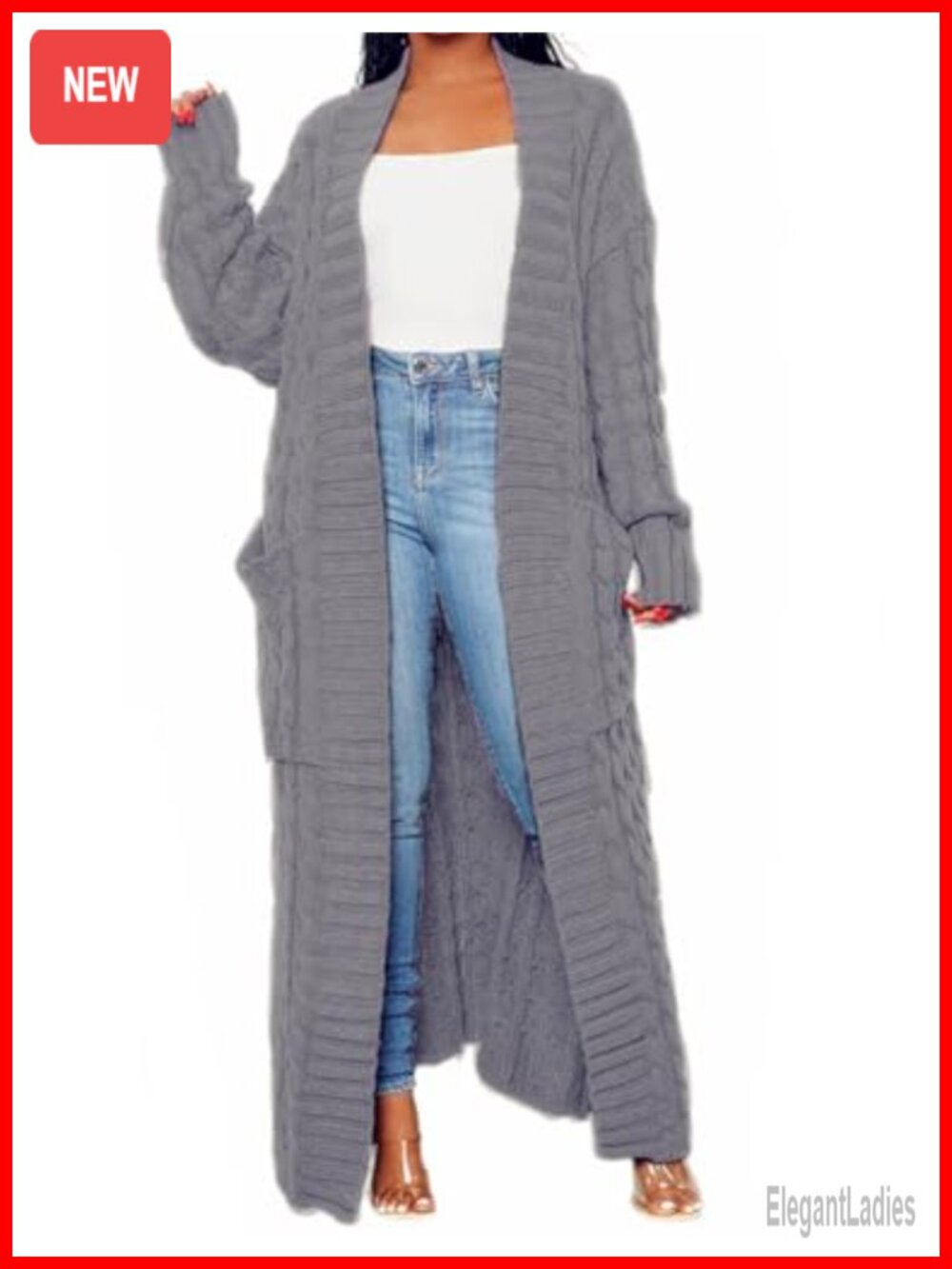 Cable Knit Chunky Open Front Cardigan with Pockets Long Maxi Sweater Coat